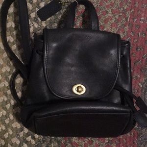 Vintage Coach black leather  mini backpack